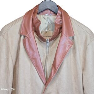 MANLY Men Tan Faux Leather Trim Blazer Jacket XL Zipper Detail